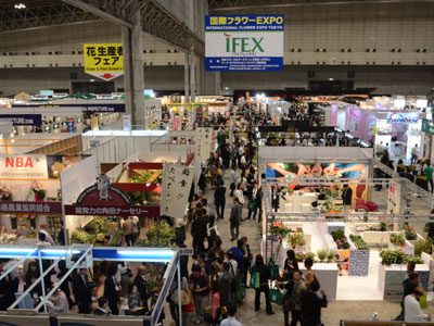 第8回国際フラワーEXPO「IFEX」の会場風景。内外の花・資材が集結