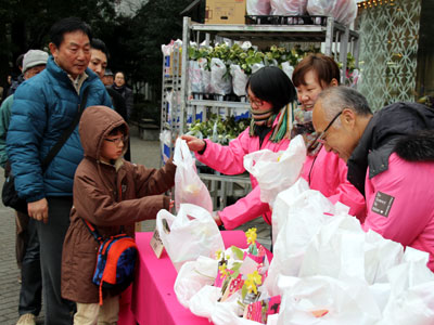 鉢プロの銀座・数寄屋橋での鉢花配布に行列